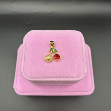 Women red cherry pendant 14k gold plated