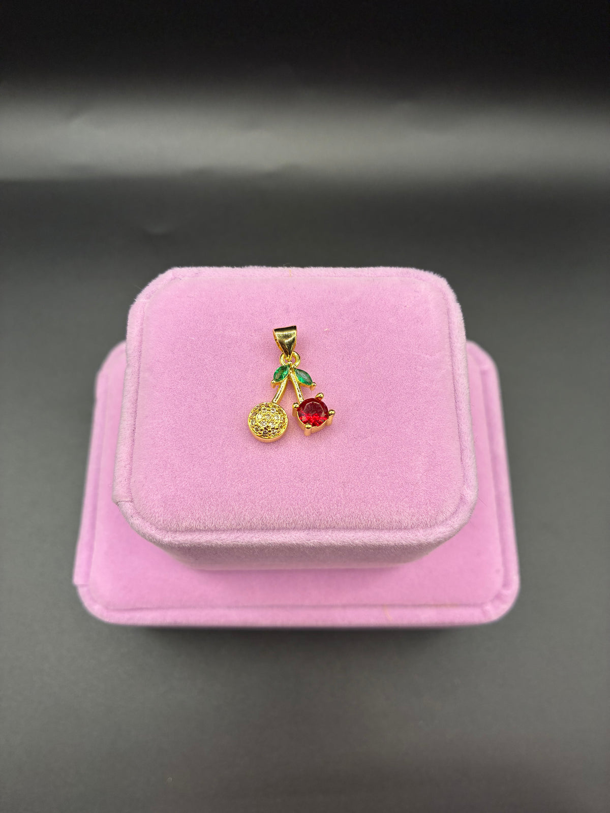 Women red cherry pendant 14k gold plated