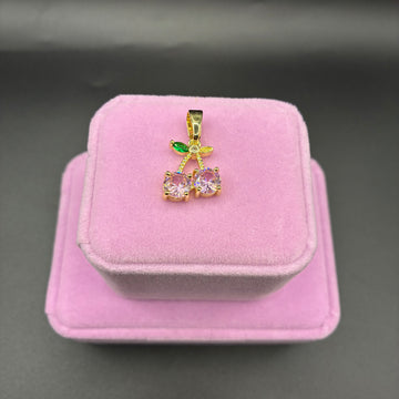 Women pink cherry pendant 14k gold plated