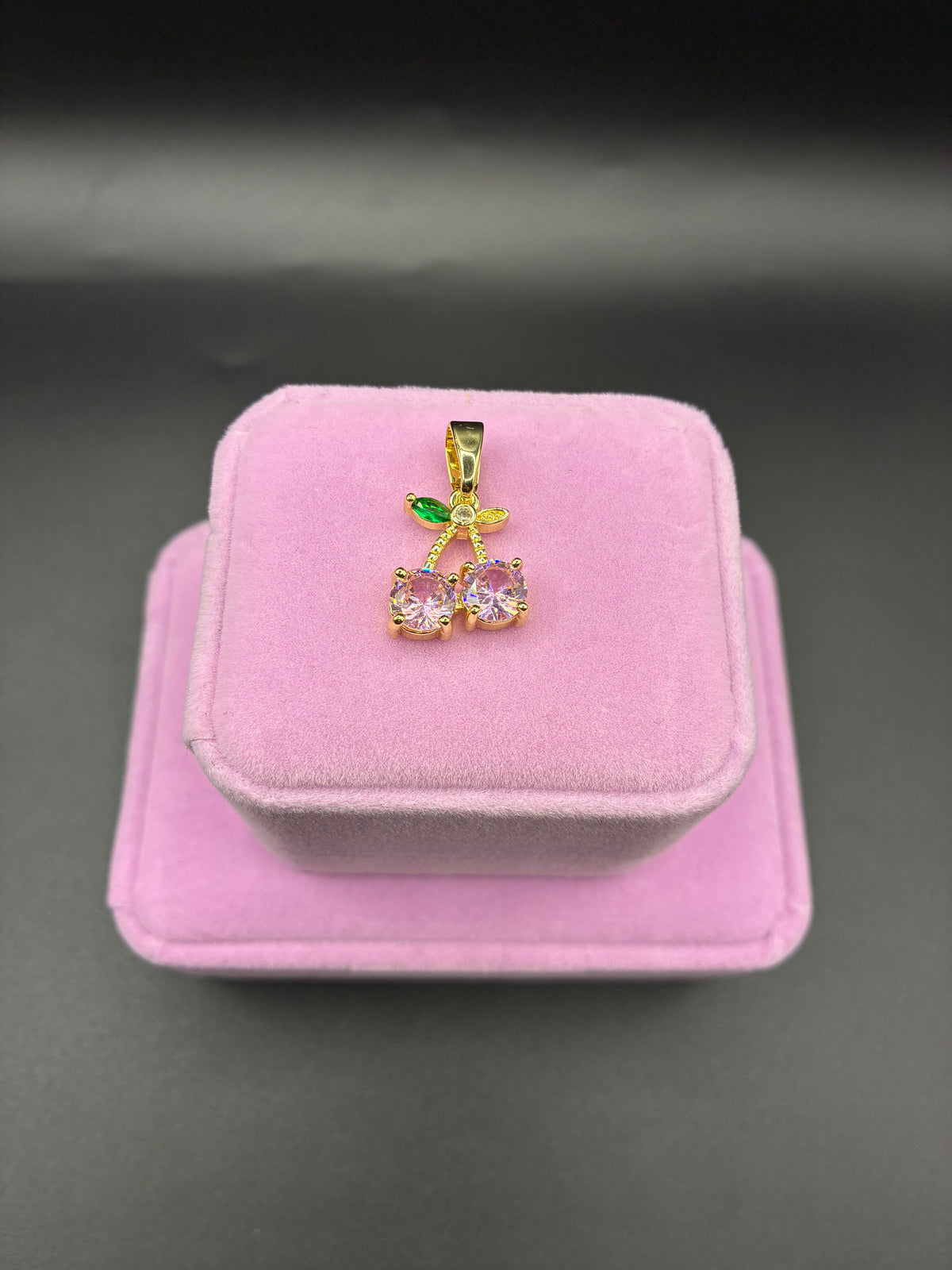 Women pink cherry pendant 14k gold plated