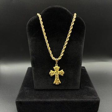Men nugget cross pendant and chain 14k gold plated