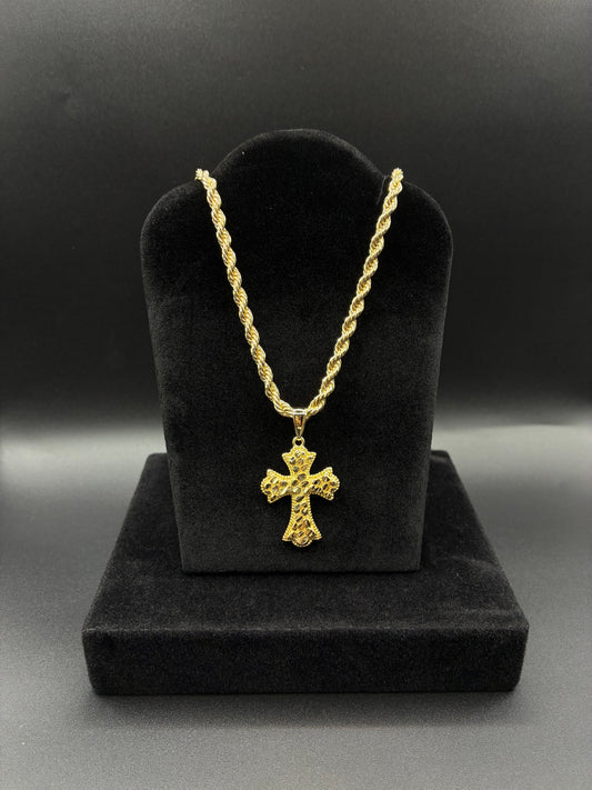 Men nugget cross pendant and chain 14k gold plated