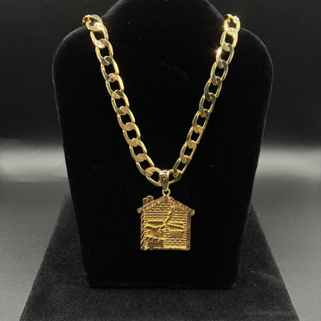 Men trap house pendant and chain 14k gold plated
