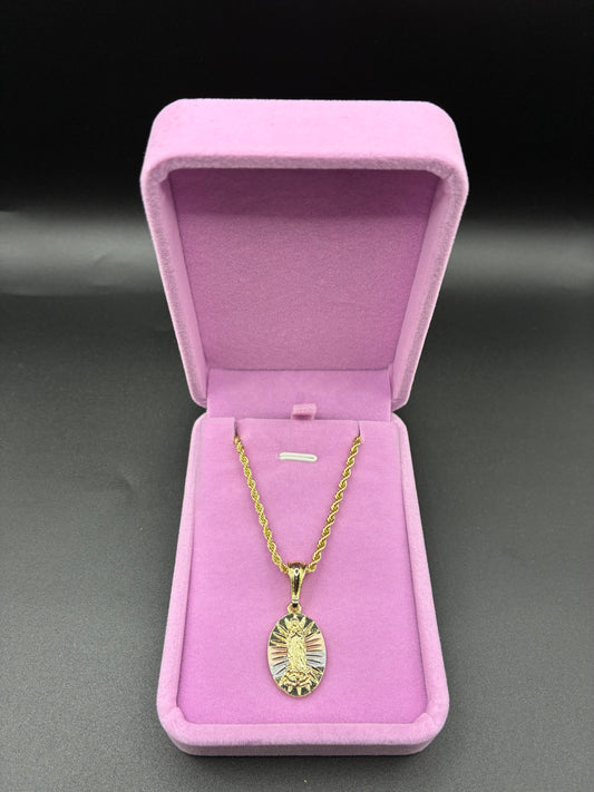 Women Virgin Mary Pendant & Chain 14k Gold Plated