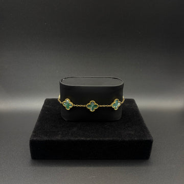 Women aqua clover bracelet 14k gold plated