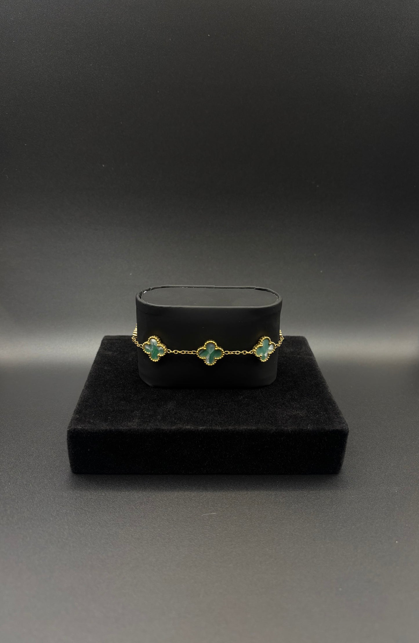 Women aqua clover bracelet 14k gold plated