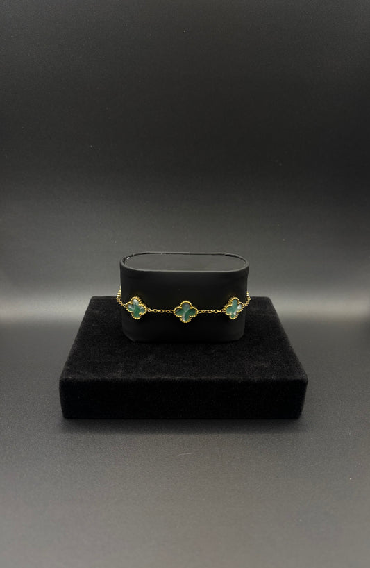 Women aqua clover bracelet 14k gold plated