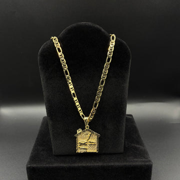 Men Trap house and chain 14k gold plated