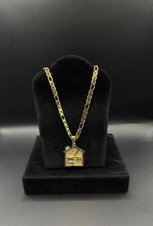 Men Trap house and chain 14k gold plated
