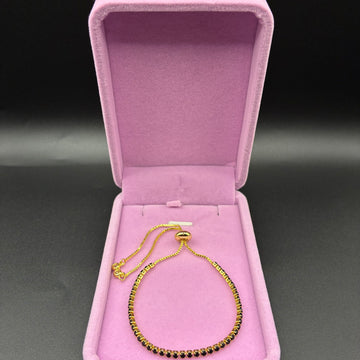 Women black tennis bracelet 14k gold plated