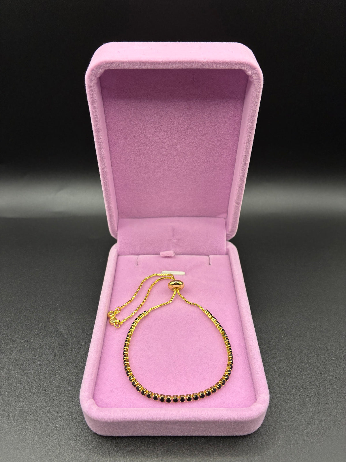 Women black tennis bracelet 14k gold plated
