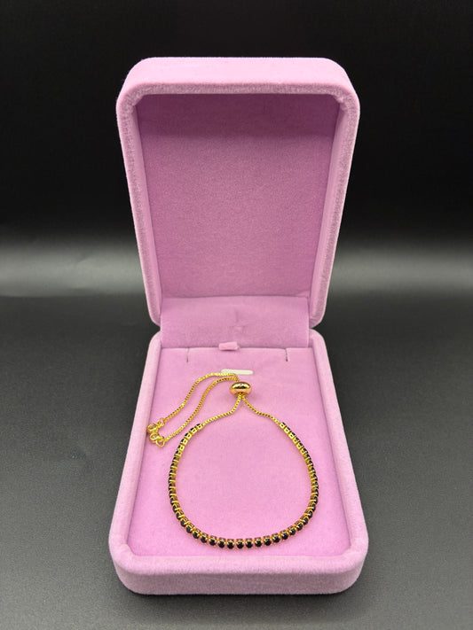 Women black tennis bracelet 14k gold plated