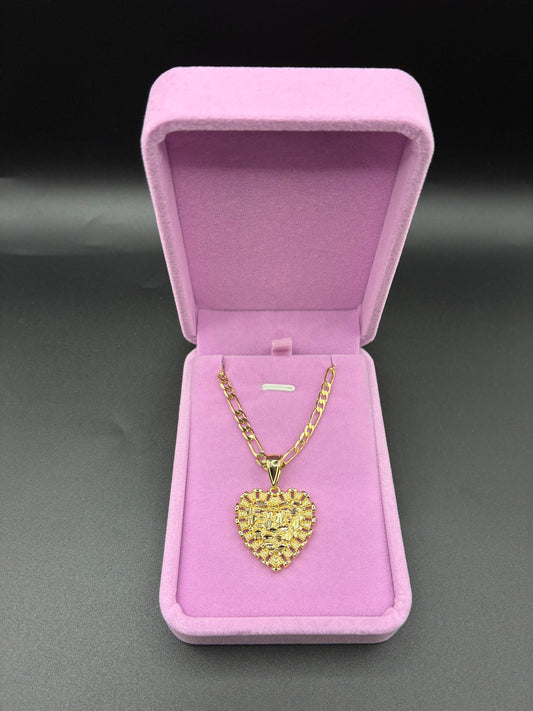 Women Nugget Heart Rolex Pendant & Chain 14k Gold Plated
