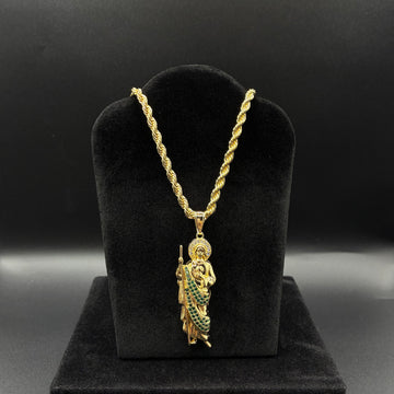 Men San Judas pendant and rope chain 14k gold plated