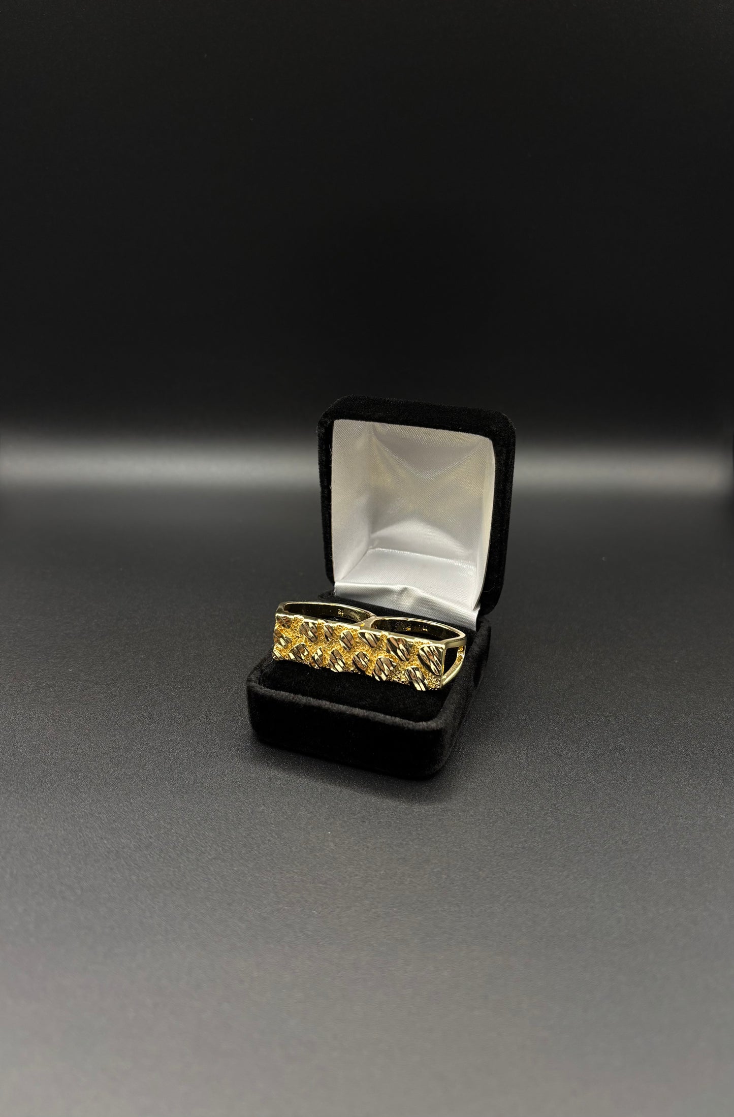 Men Nugget Double Finger Ring 14k Gold Plated