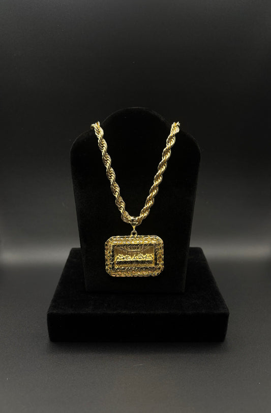 Men Rope 24inch chain with last supper Nugget pendant 14k Gold Plated