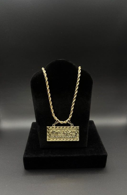 Men rope 22inch chain with last supper pendant 14k gold plated