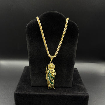 Men San Judas pendant and rope chain 14k gold plated