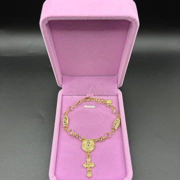 Women Pink Virgin Mary rosary 14k gold plated