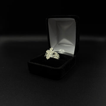 Men Small Nugget Cross Ring 925. Silver