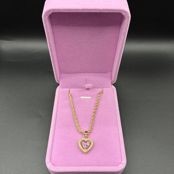 Women pink heart pendant and chain 14k gold plated