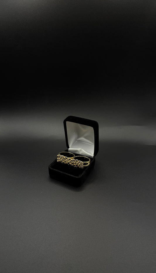 Men Nugget Double Finger Ring 14k Gold Plated