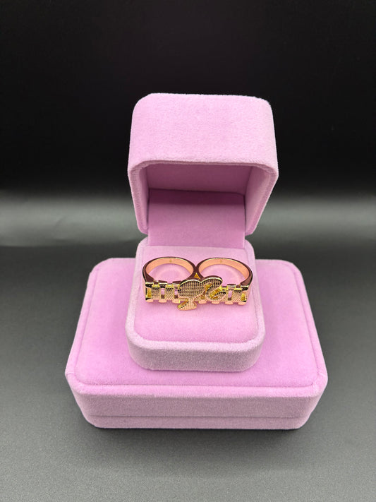 Women Barbie double finger ring 14k gold plated