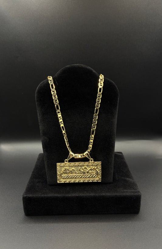 Men last supper pendant and chain 14k gold plated