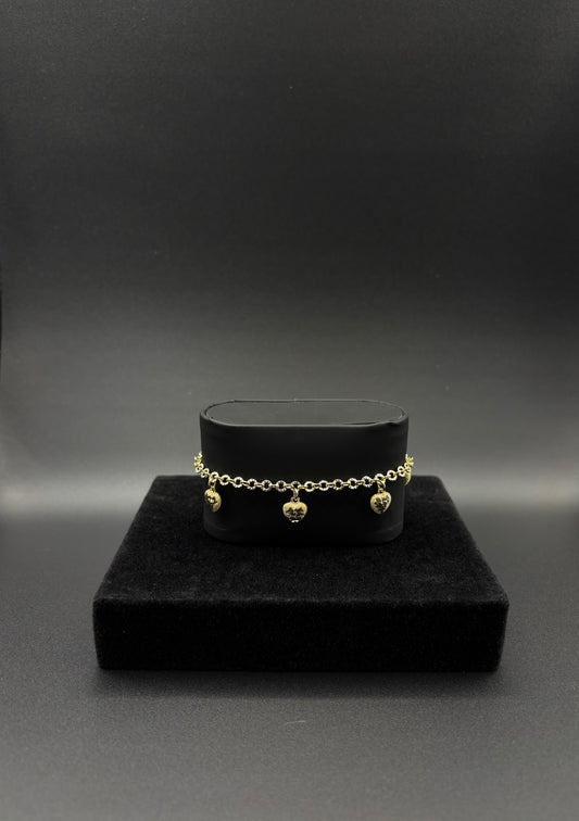 Women Heart Diamond Cut Charm Bracelet 14k Gold Plated