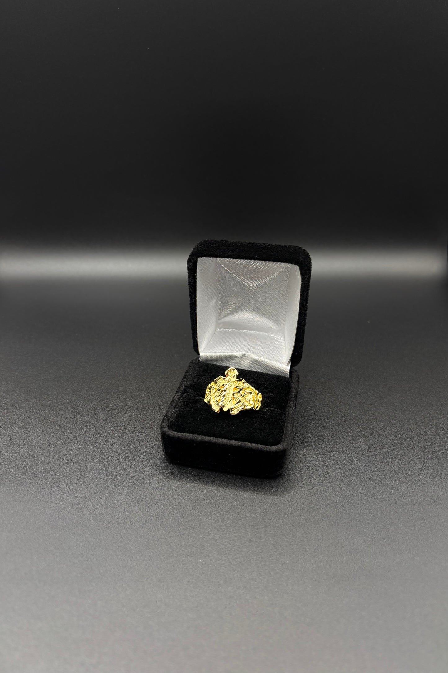 Men Triple Crosses Nugget Ring 14k Gold Plated
