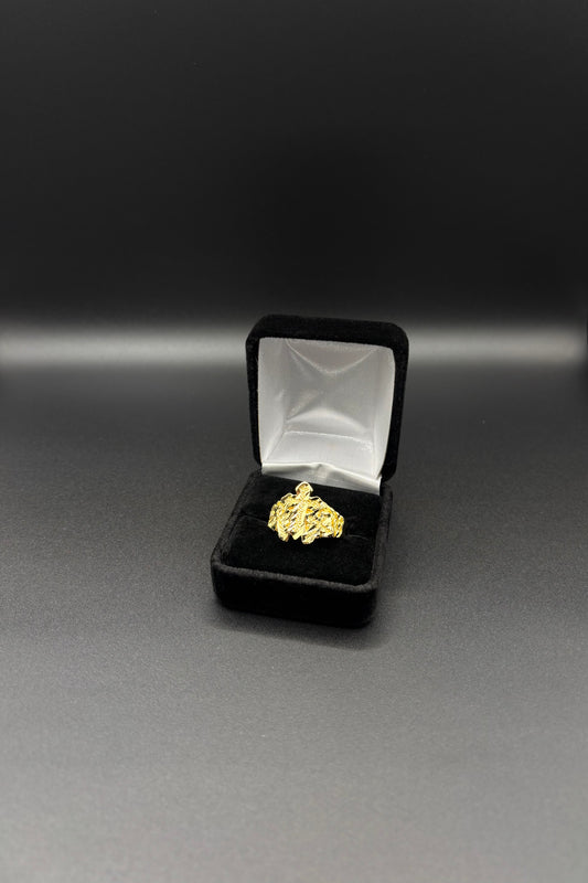 Men Triple Crosses Nugget Ring 14k Gold Plated