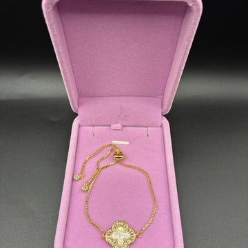 Women white clover bracelet 14k gold plated