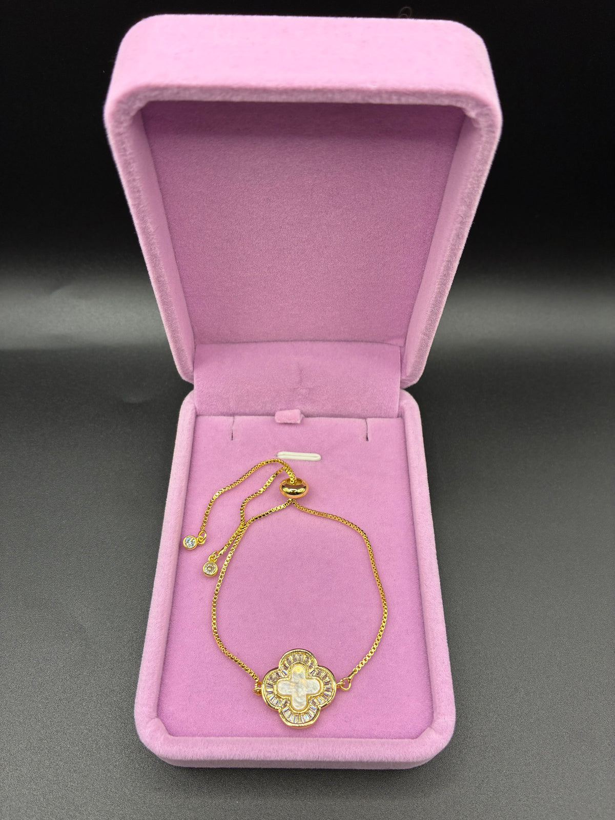 Women white clover bracelet 14k gold plated