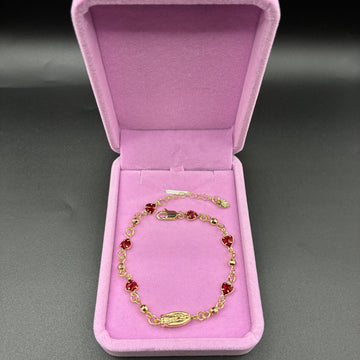 Women red heart Virgin Mary bracelet 14k gold plated