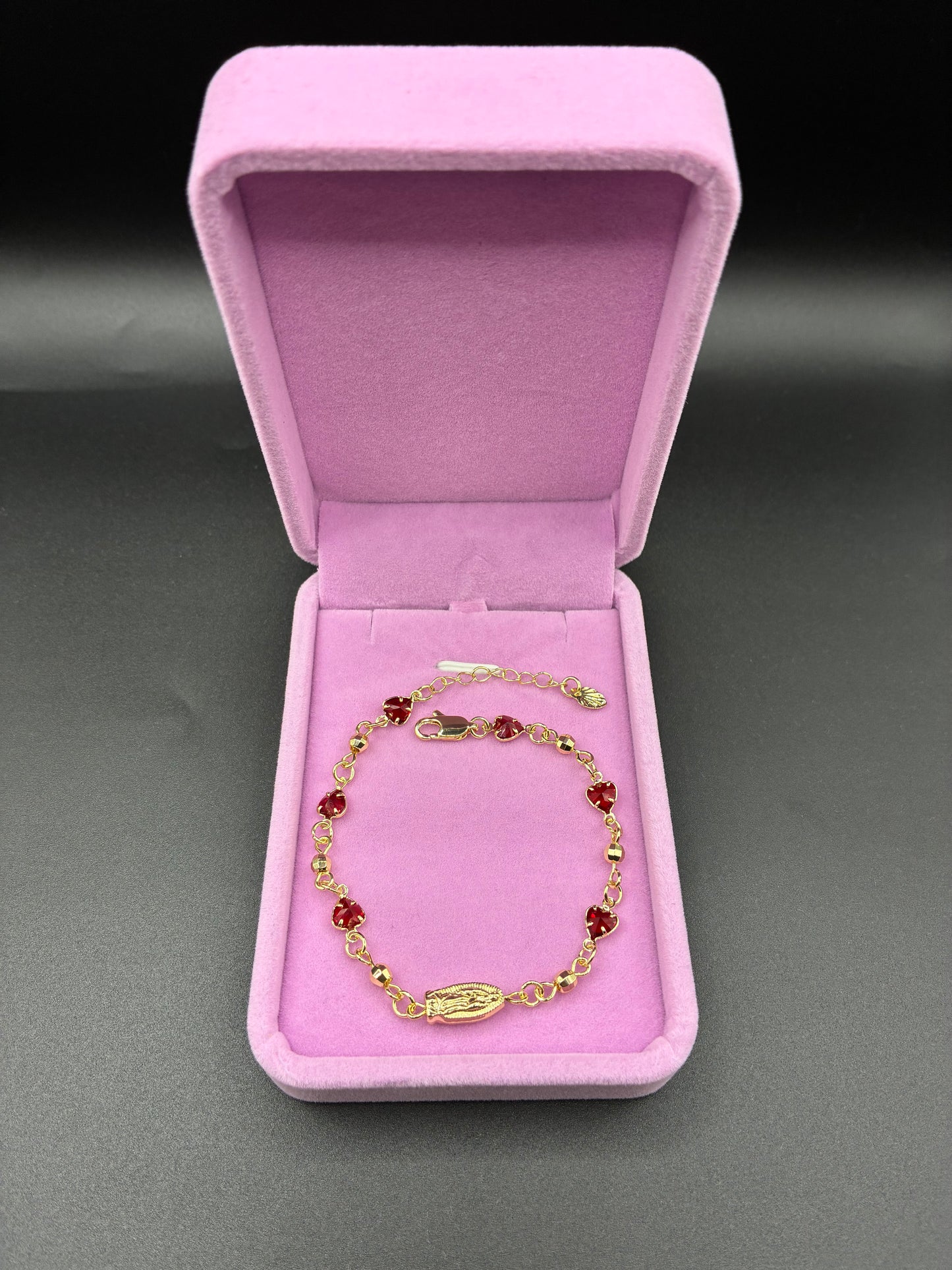 Women red heart Virgin Mary bracelet 14k gold plated