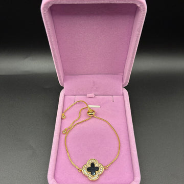 Women black clover bracelet 14k gold plated
