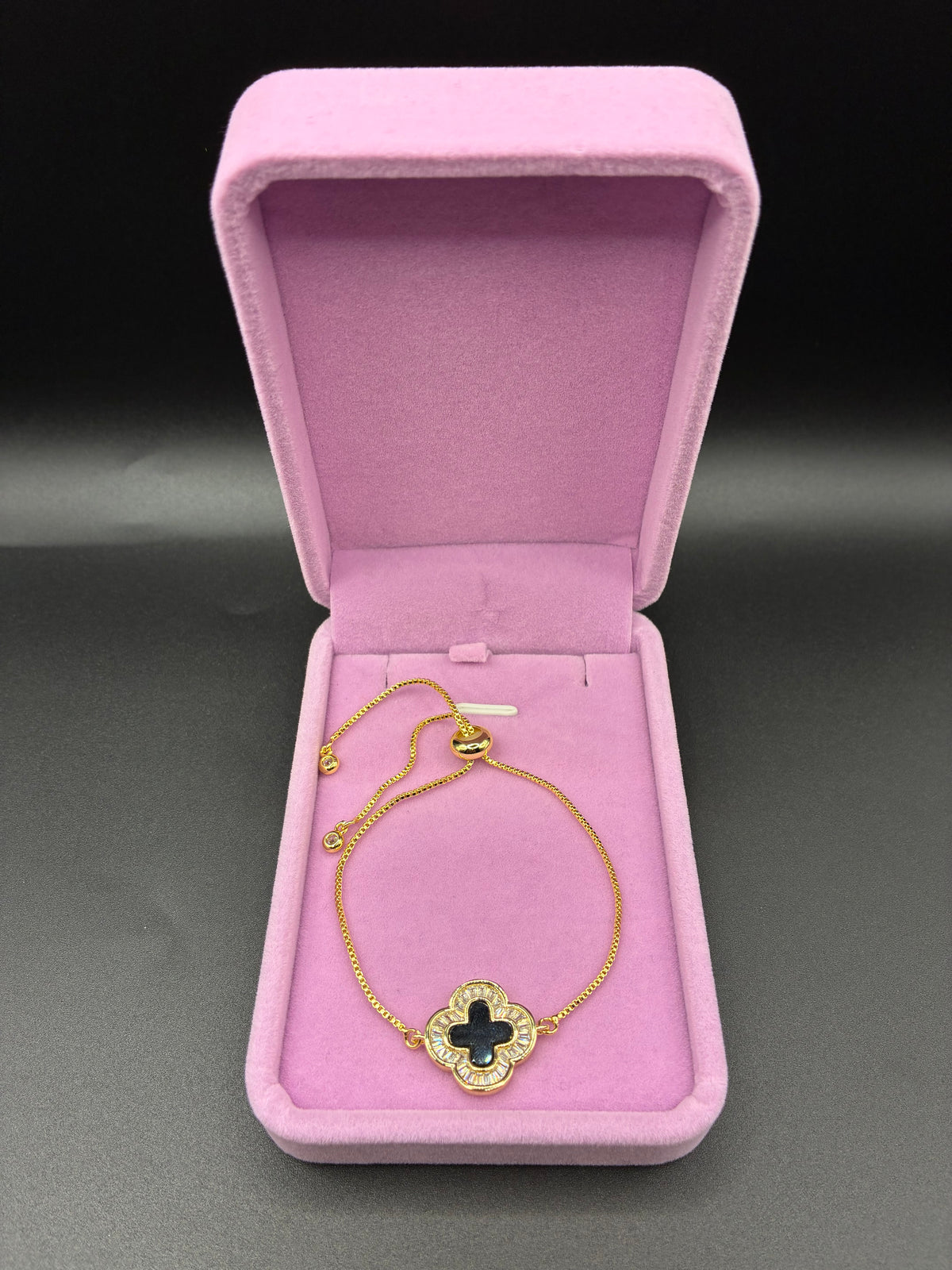 Women black clover bracelet 14k gold plated