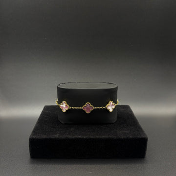 Women Pink clover bracelet 14k gold plated