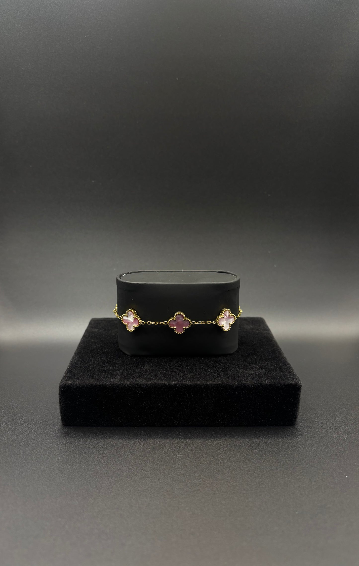 Women Pink clover bracelet 14k gold plated