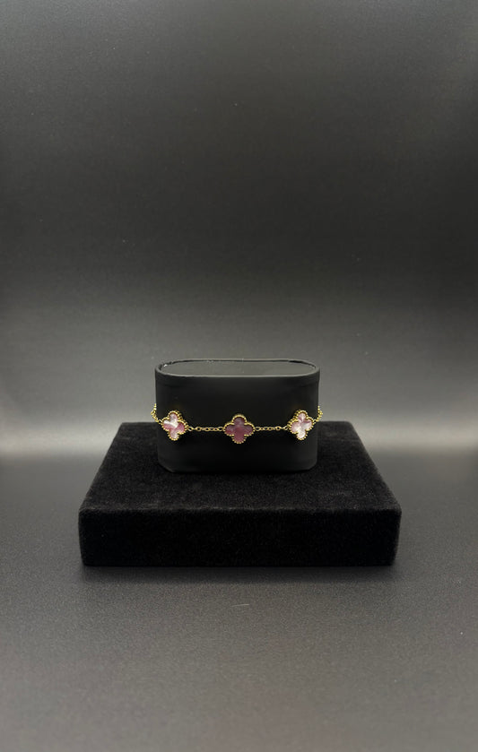 Women Pink clover bracelet 14k gold plated
