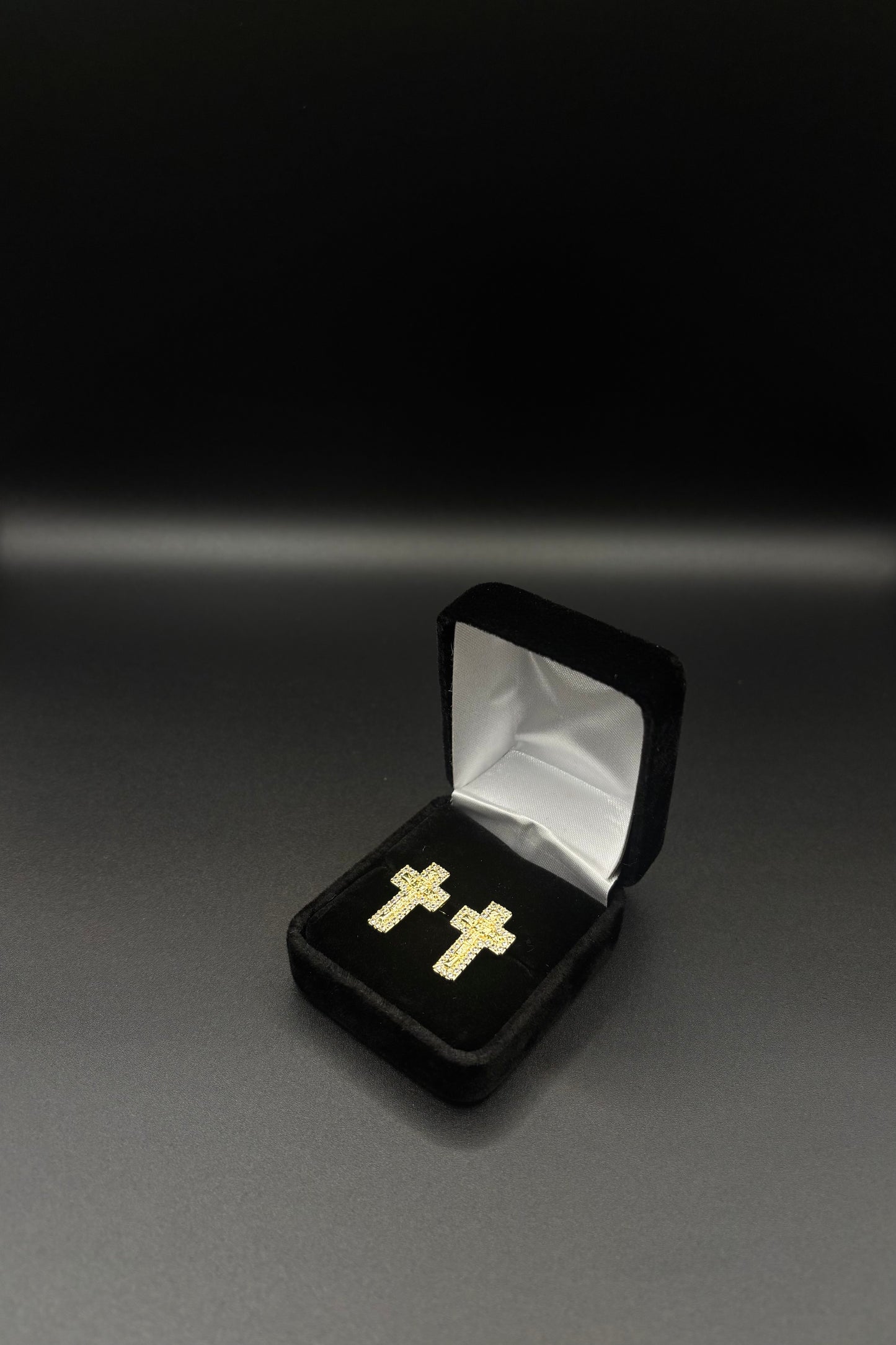 Men CZ Nugget Cross Earrings 14k Gold Plated