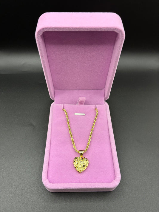Women Heart Nugget Pendant & Chain 14k Gold Plated