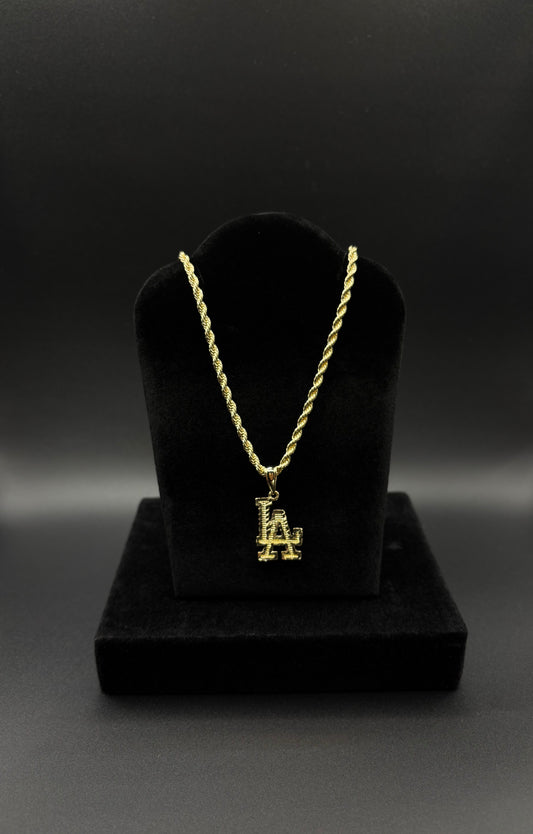 Men Rope 24inch Chain With LA Pendant 14k Gold Plated