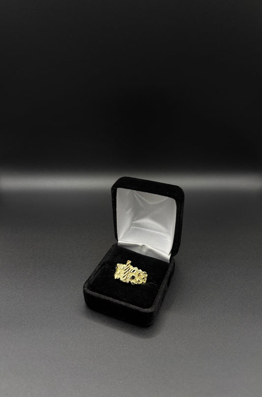 Men Nugget Cross Ring 14k Gold Plated