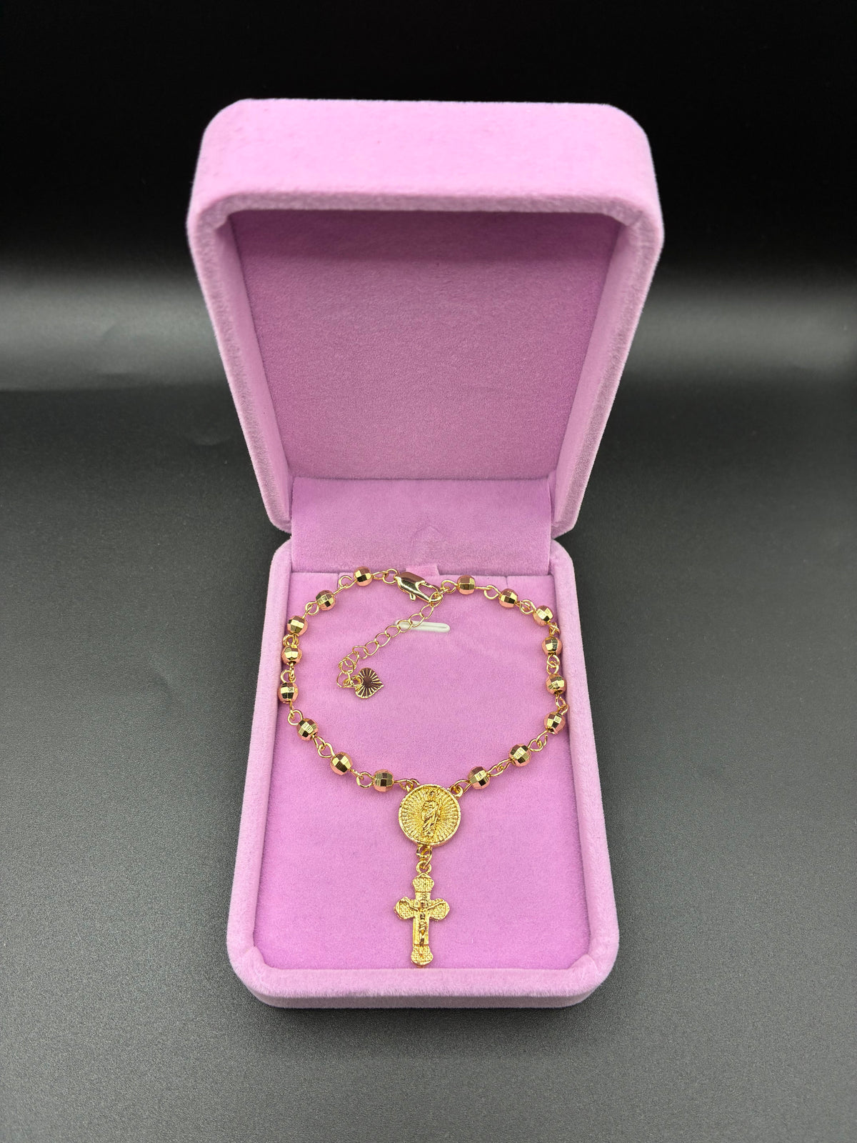 Women Diamond Cut Rosary Bracelet 14k gold plated