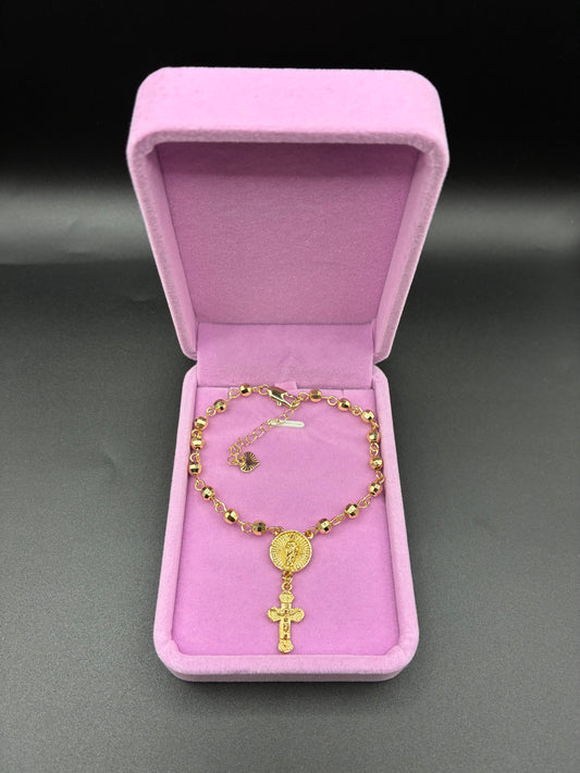 Women Diamond Cut Rosary Bracelet 14k gold plated