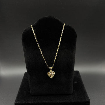 Women Nugget Heart Pendant & Chain 14k Gold Plated