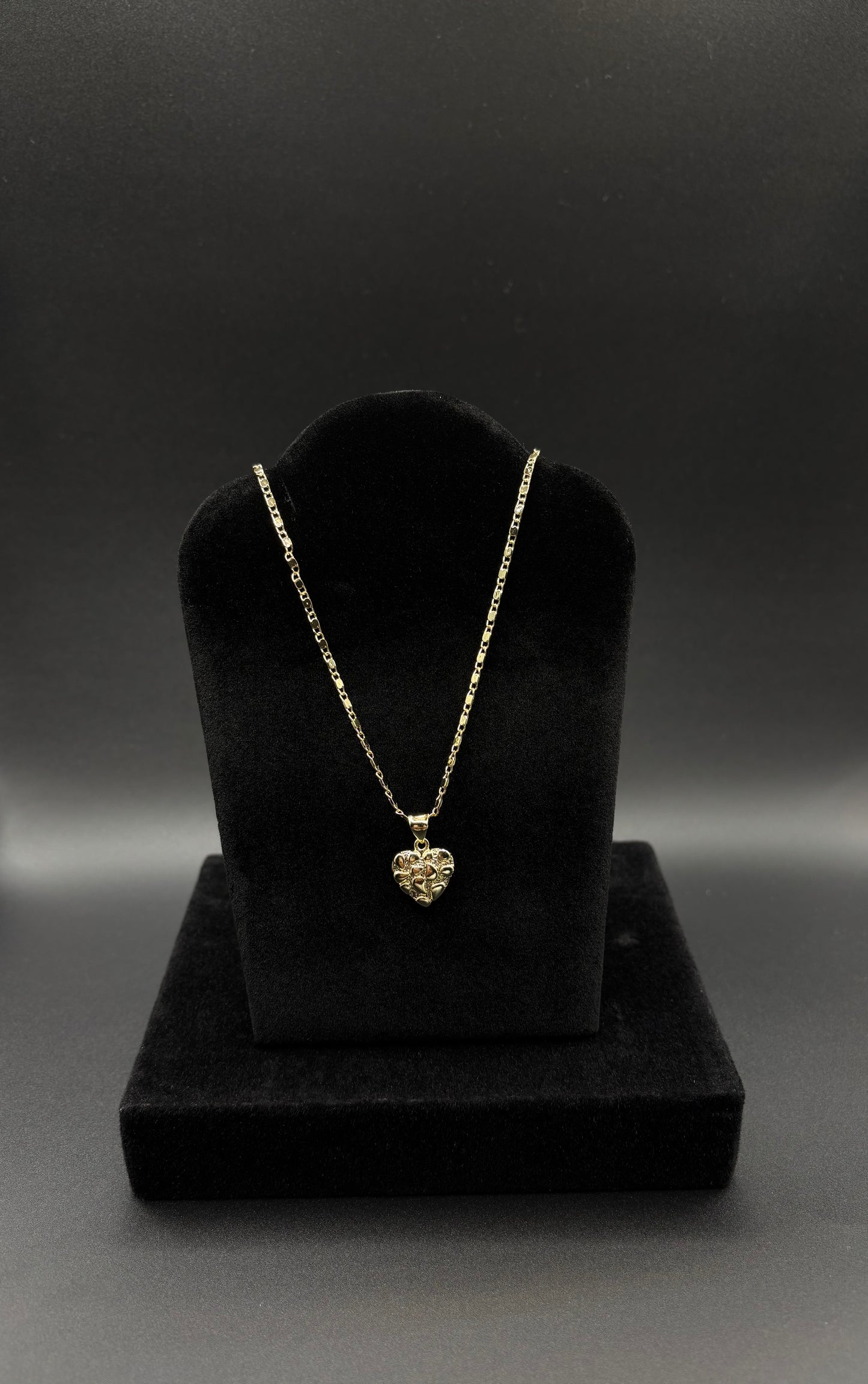 Women Nugget Heart Pendant & Chain 14k Gold Plated