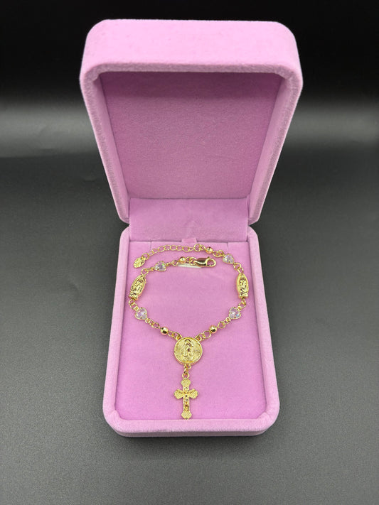 Women white Virgin Mary rosary bracelet