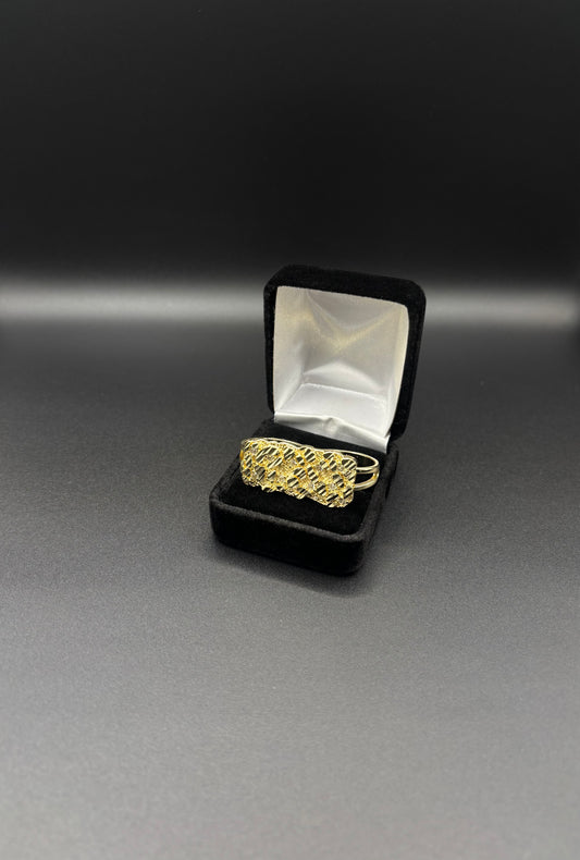 Men Nugget Double Finger Ring 14k Gold Plated